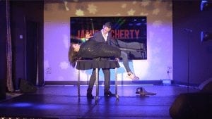Jamie making an audience member float in mid-air!